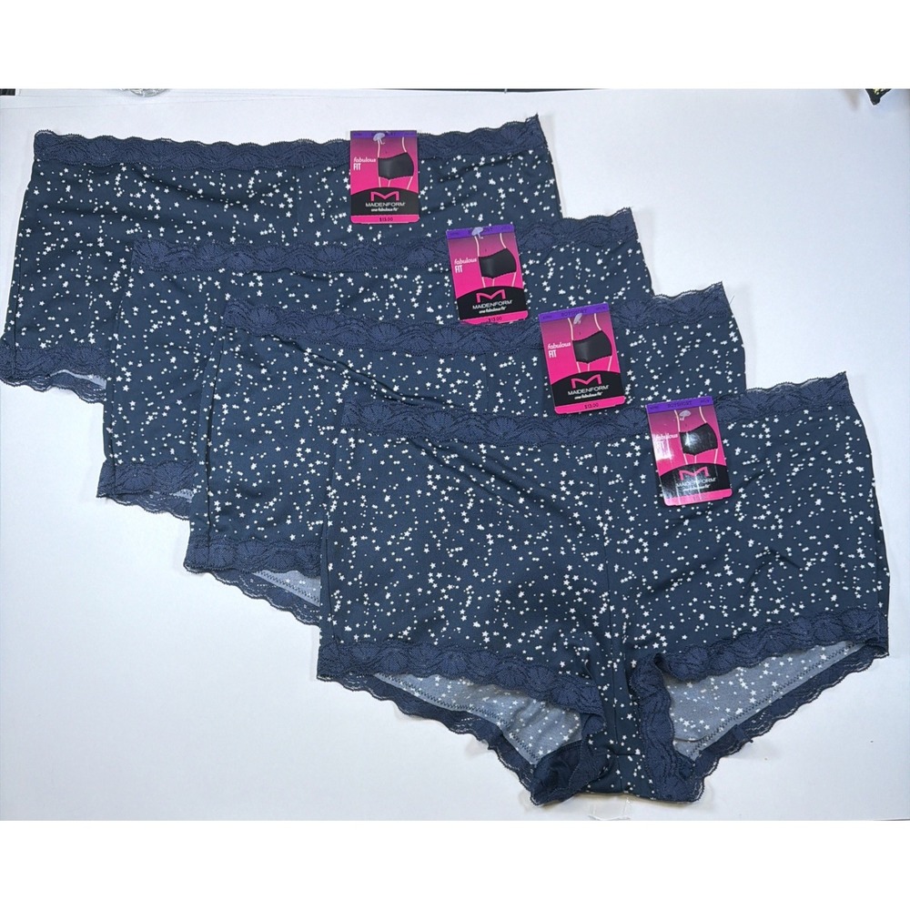 Maidenform Microfiber Boyshort Panties With Lace Blue Star 40760 2XL/9 4 Pack